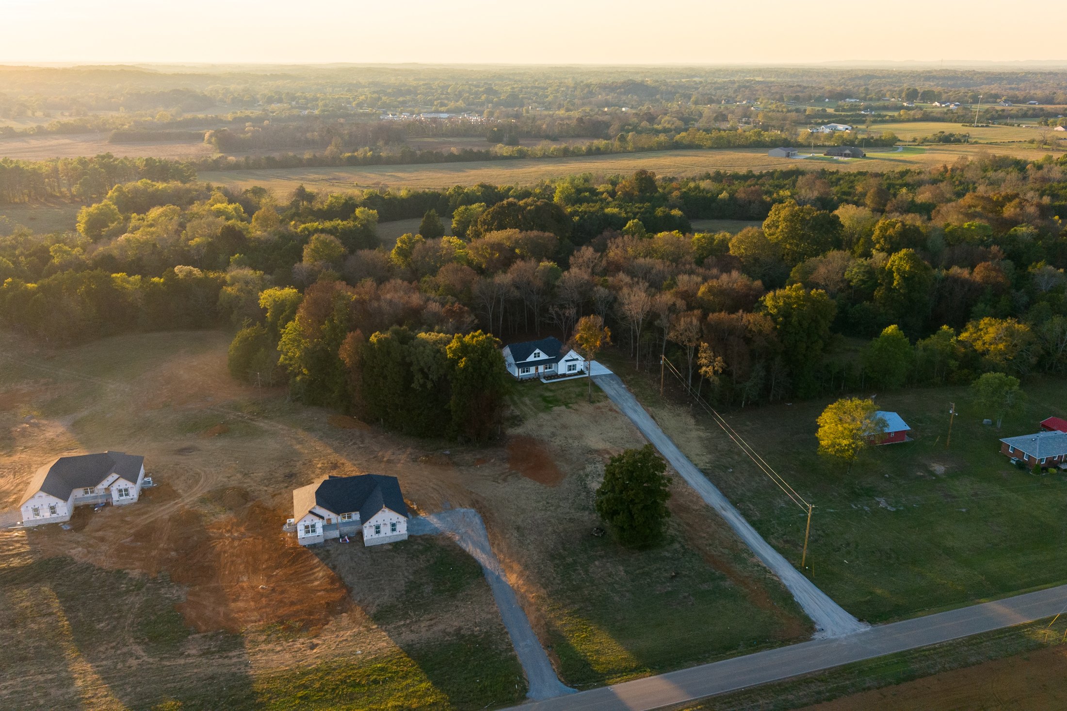 Golden-hour aerial of El Bethel and surrounding countryside