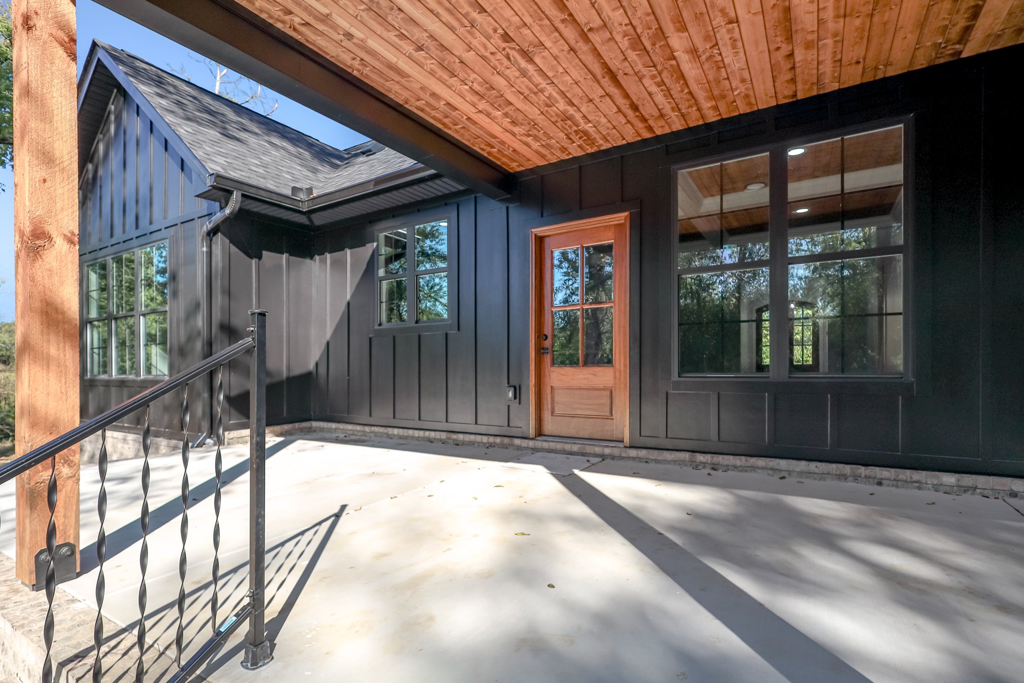 Covered porch with timber ceiling